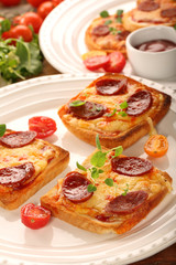 Fresh toast with cheese and chorizo sausage