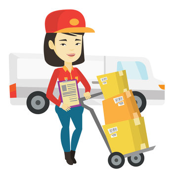 Delivery courier with cardboard boxes.
