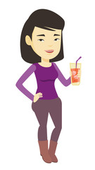 Woman drinking cocktail vector illustration.