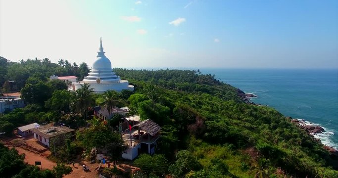 Pagoda Of Peace Sri Lanka By drone, sea view background 