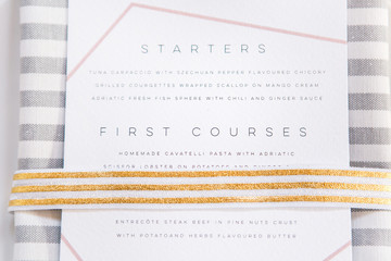 Geometrical menu with pink and gold details
