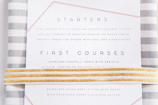 Geometrical Menu With Pink And Gold Details