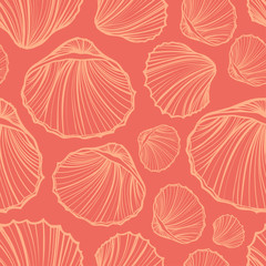 Seashells seamless pattern vector. Doodle colorful background.
