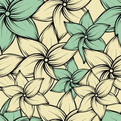Seamless summer tropical background with exotic flowers, vector illustration.