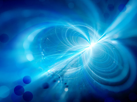 Blue glowing plasma lines with partocles abstract background