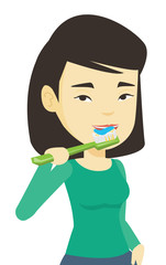 Woman brushing her teeth vector illustration.