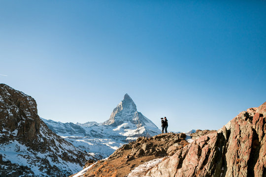Zermatt matterhorn with couple in love