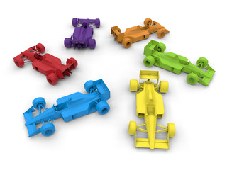 3D render - colorful racing car circular array