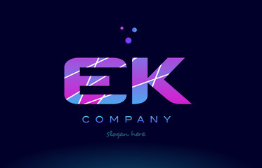 ek e k  colored blue pink purple alphabet letter logo icon vector
