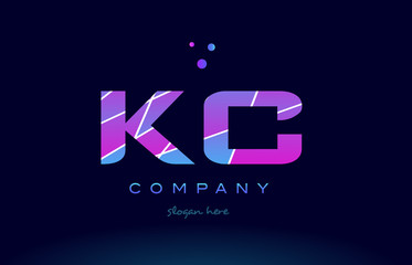 kc k c  colored blue pink purple alphabet letter logo icon vector