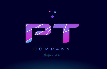 pt p t  colored blue pink purple alphabet letter logo icon vector