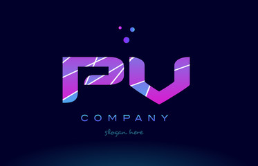pv p v  colored blue pink purple alphabet letter logo icon vector