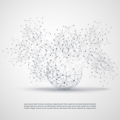 Black and White Modern Minimal Style Cloud Computing, Networks Structure, Telecommunications Concept Design, Network Connections, Transparent Geometric Wireframe - Vector Illustration