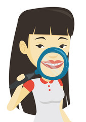 Woman brushing her teeth vector illustration.