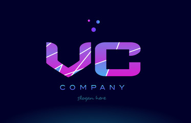 vc v c  colored blue pink purple alphabet letter logo icon vector