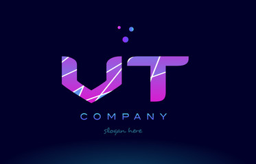 vt v t  colored blue pink purple alphabet letter logo icon vector