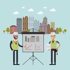 Construction workers team and Engineer