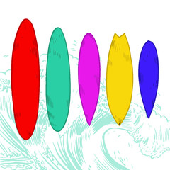 Set of surfboard silhouettes in scale,