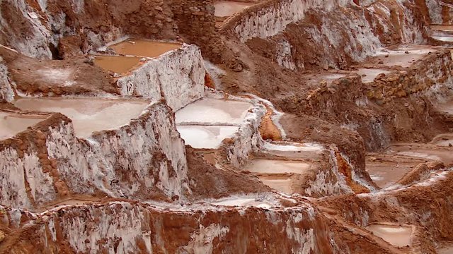 PERU: Salt evaporation pond in Maras. Video footage from South America, Peru. 