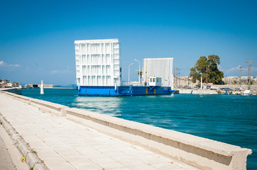 2016 Greece Lefkada. Moving bridge between island and continent