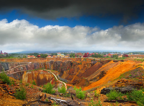 Falun, Sweden - Mining Area of the Great Copper Mountain, UNESCO World Heritage Site. The are an outstanding example of a technological ensemble with a historical industrial landscape