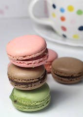 Mix of multicolored French macarons