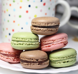 Mix of multicolored French macarons