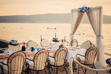 Wedding table on the shore. Wedding in Montenegro