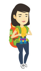 Cheerful traveler with backpack.
