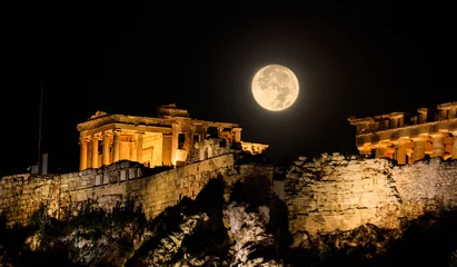 Fotobehang Acropolis of Athens, Greece at a full moon night © Rawf8