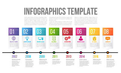 Timeline or options infographics template with 8 steps