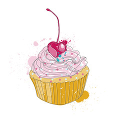 Hand drawn illustration of cupcake. Vector collection.