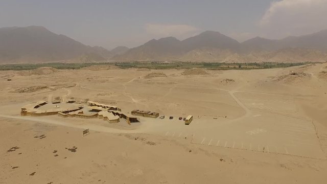 CARAL, Peru. Aerial of the oldest urban center on the american continent in the peruvian desert. South America