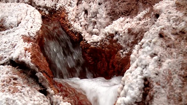  salt mining in Maras, Peru. Near Cusco in the Andes. South america. Close-up
