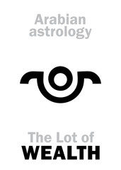 Astrology Alphabet: Lot of WEALTH, Arabian point of horoscope. Hieroglyphics character sign (single symbol).