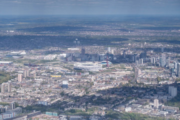 Fototapeta na wymiar Aerial view above Stratford (Olympic Park), London - looking east