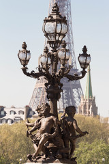 Fototapeta na wymiar The street lantern on the Alexandre III Bridge in Paris, France.