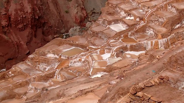 PERU: Salt evaporation pond in Maras. HD Video footage from the Andes of Peru, South America