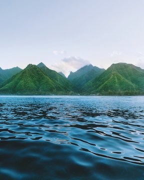 Sea and green mountains, Tahiti, South Pacific