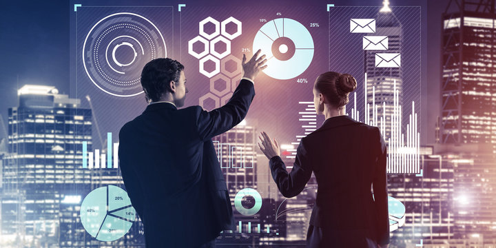 Concept of partnership and cooperation with people using virtual