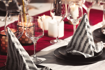 Table setting in restaurant, closeup