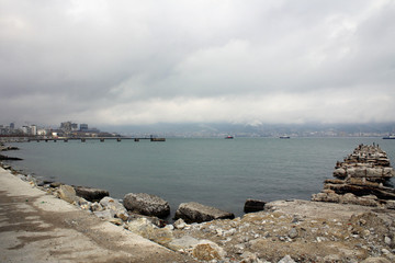 Цемесская бухта в тумане, Новороссийск, Россия