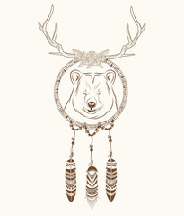 dream catcher bear horns ethnic vector illustration eps 10