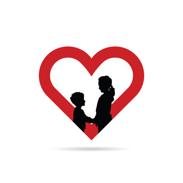 children silhouette in red heart illustration