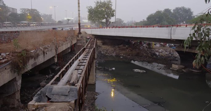 Time lapse of a small river near Mathura Road in Nizamuddin. 