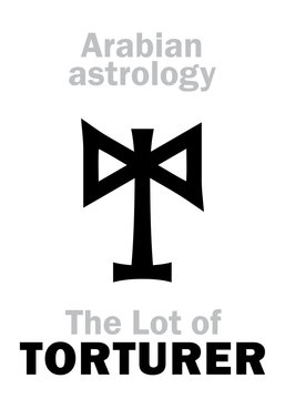 Astrology Alphabet: Lot of TORTURER (Executioner), Arabian point of horoscope. Hieroglyphics character sign (single symbol).