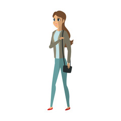 Obraz premium young woman wearing casual clothes cartoon icon over white background. colorful design. vector illustration
