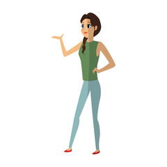 young woman wearing casual clothes cartoon icon over white background. colorful design. vector illustration