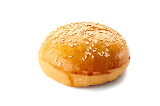 Homemade burger bun on white