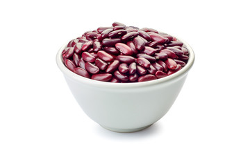 Bowl of raw red beans on white